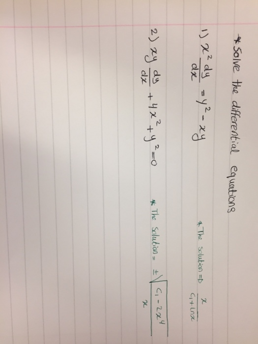 Solved Solve The Differential Equations X 2 Dy Dx Y 2 Xy Chegg Com