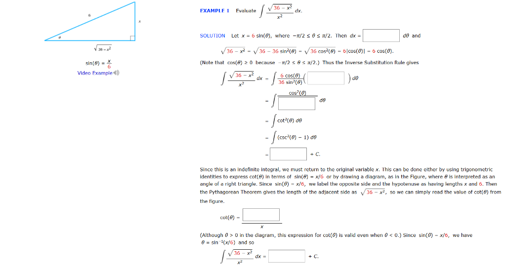 36 X2 Fxamplf1 Fvaluate X2 Solution Let X 6 Sin 8 Chegg Com