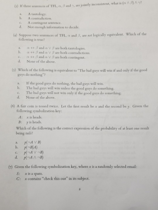 Solved R If Three Sentences Of Tfl B And 7 Are J Chegg Com