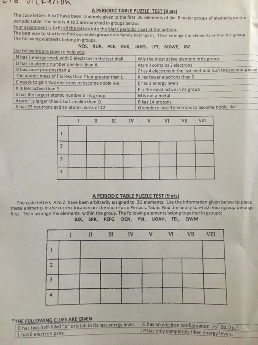 Solved A Periodic Table Puzzle Test 9