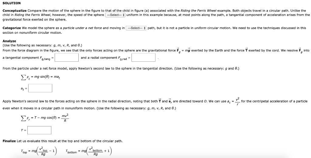 SOLUTION conceptualize compare the motion of the sphere in the figure to that of the child in figure (a) associated with the