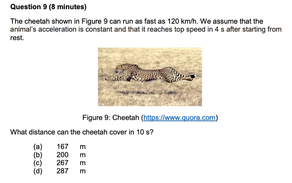 Solved Question 9 (8 minutes) The cheetah shown in Figure 9 