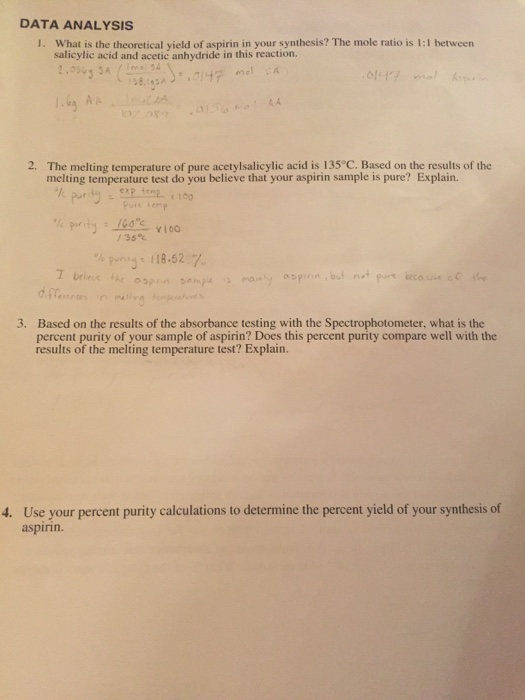 Solved Data Analysis What Is The Theoretical Yield Of Asp Chegg Com