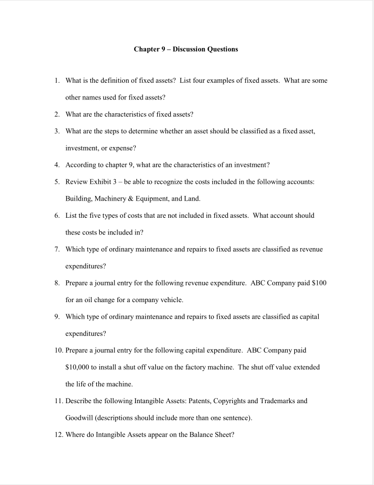 solved chapter 9 discussion questions 1 what is the de fixed asset examples