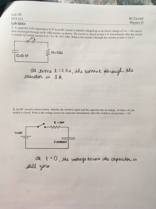 Solved Lab 08 Phy161 Lab Quiz 1 A Capacitor With Capacit Chegg Com