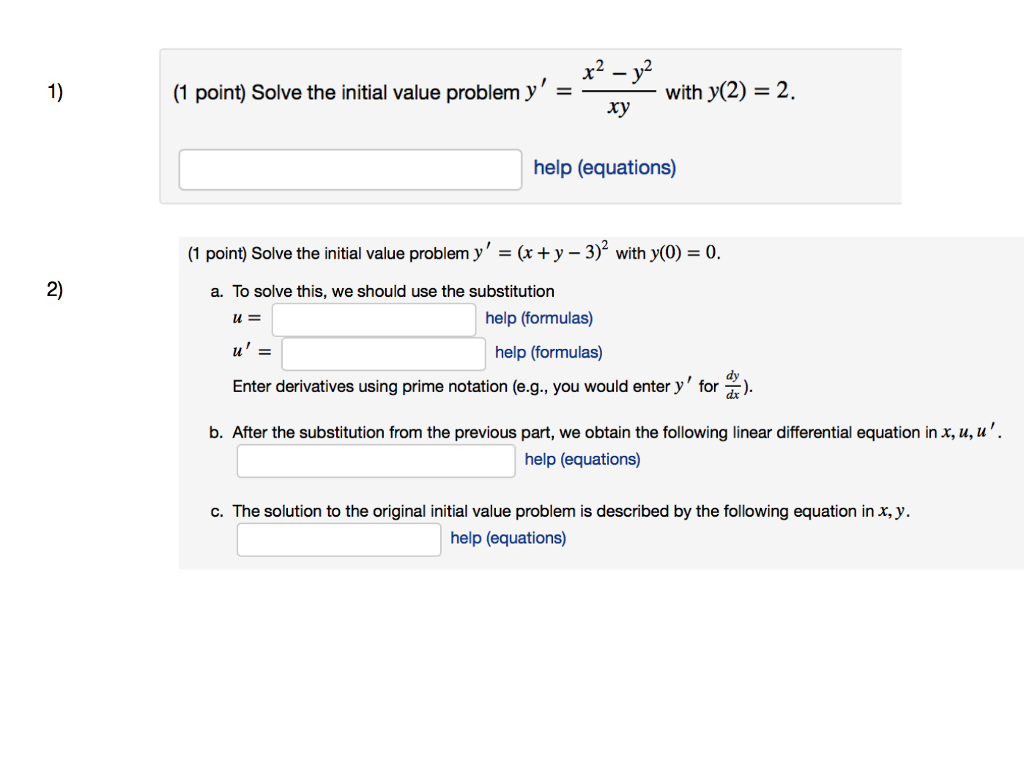 Solved X2 Y2 1 1 Point Solve The Initial Value Problem Chegg Com