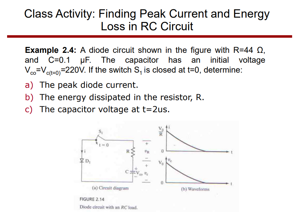 Solved Class Activity Finding Peak Current And Energy Lo Chegg Com