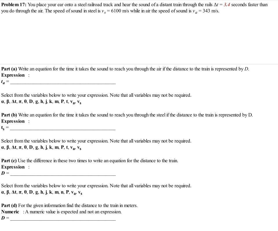 Solved Problem 17 You Place Your Ear Onto A Steel Railro Chegg Com