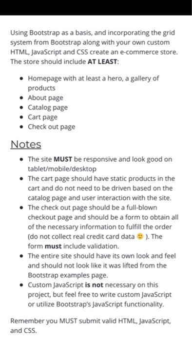 Using Bootstrap as a basis, and incorporating the grid system from Bootstrap HTML, JavaScript and CSS create an e-commerce st