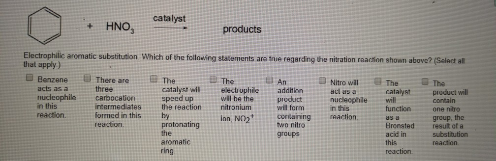 Solved T Hno Catalyst Products Electrophilic Aromatic Su