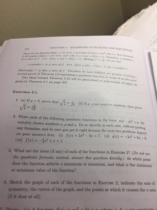 Solved Chapter 2 Quadratic Functions And 102 This Wo Dir Chegg Com