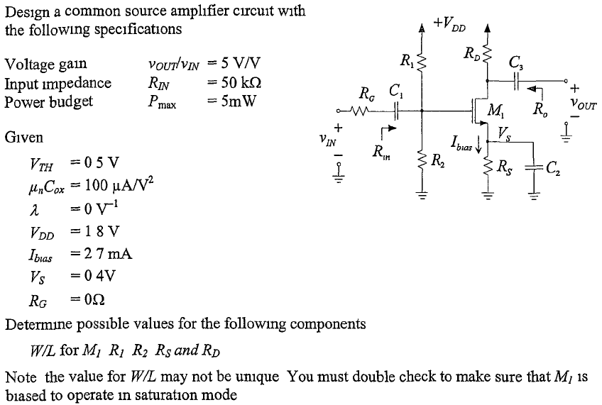 Solved Design A Common Source Amplifier Circuit With The Chegg Com