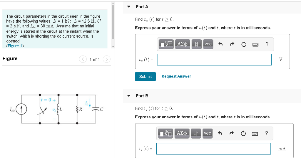 Solved Part A The Circuit Parameters In The Circuit Seen Chegg Com