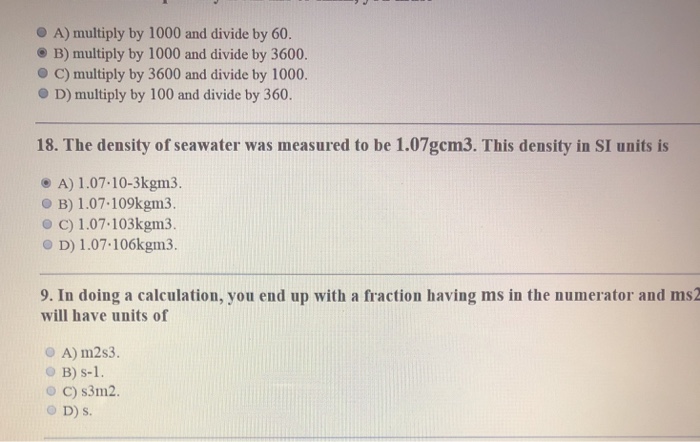 Solved The Density Of Seawater Was Measured To Be 1 07 Gc Chegg Com