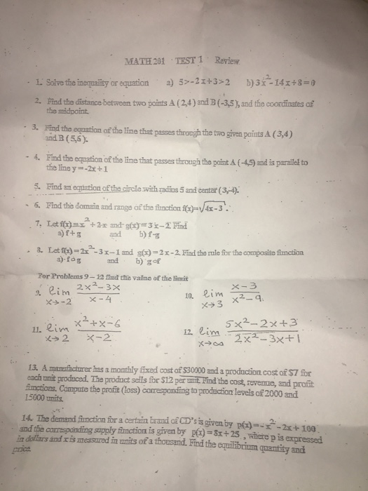 Solved Math 1 Test 1 Review L Sol E The Inequity R Equ Chegg Com