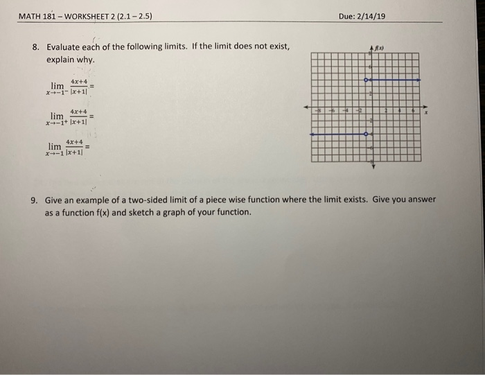 Solved Math 181 Worksheet 2 21 25 Due 21419 Evalua