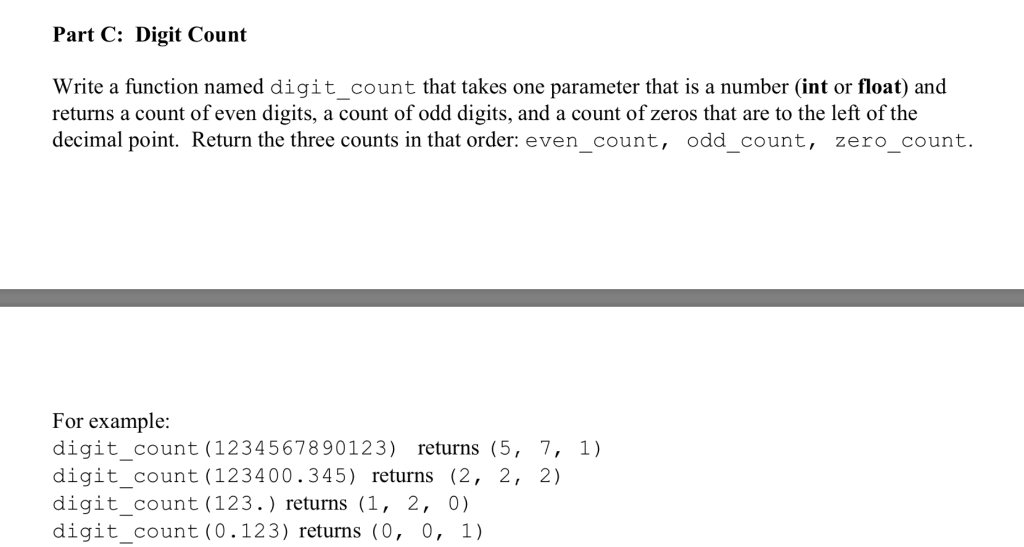 Part C Digit Count Write A Function Named Chegg Com