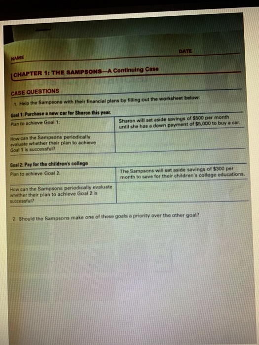 Solved Name Date Chapter 1 The Sampsons A Continuing Cas Expert Answer