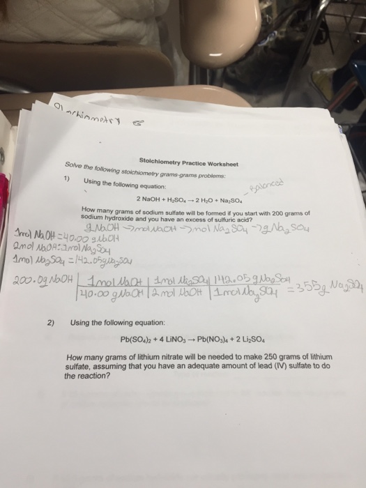 Solved Stoichiometry Practice Worksheet Solve The Followi Chegg Com