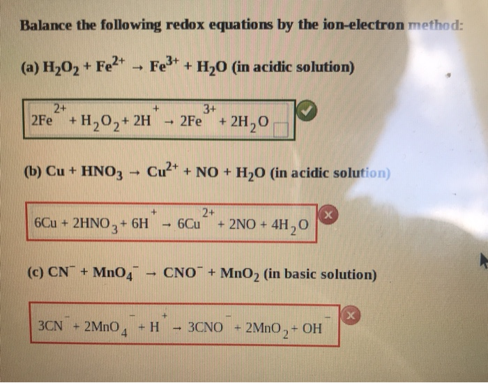 Solved Balance The Following Redox Equations By The Chegg Com