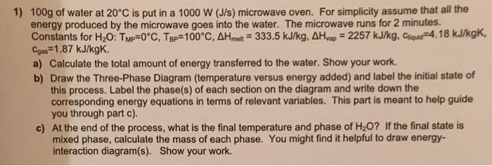 Solved 1 100g Of Water At C Is Put In A 1000 W J S Chegg Com