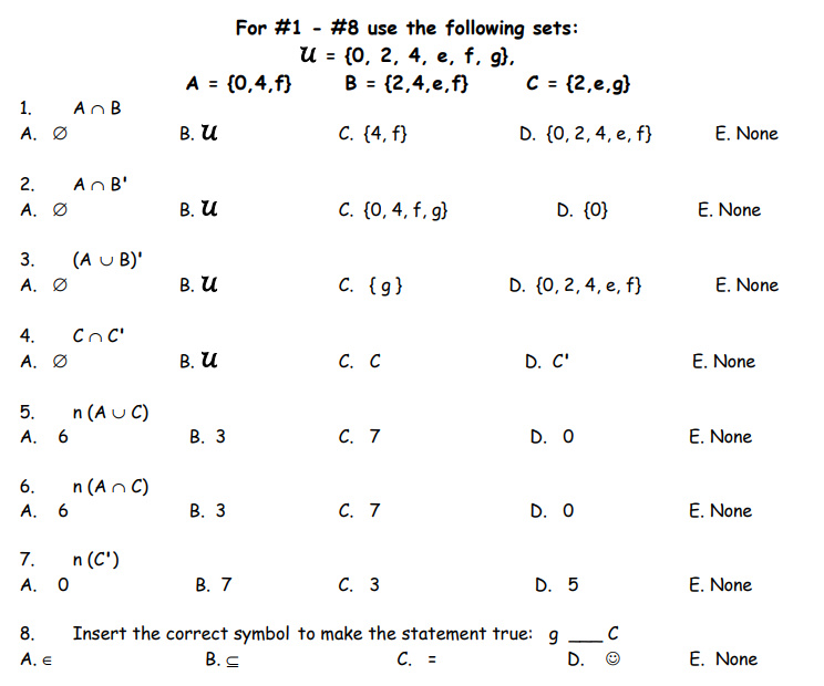 Solved For 1 8 Use The Following Sets U O 2 4 E Chegg Com