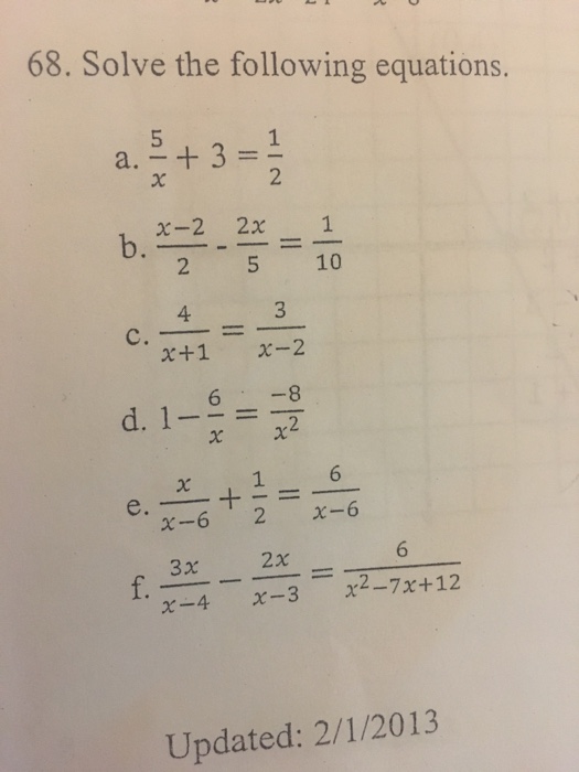 Solved Solve The Following Equations 5 X 3 1 2 X Chegg Com