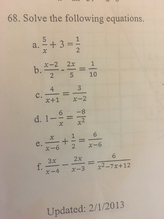 Solve The Following Equations 5 X 3 1 2 X Chegg Com