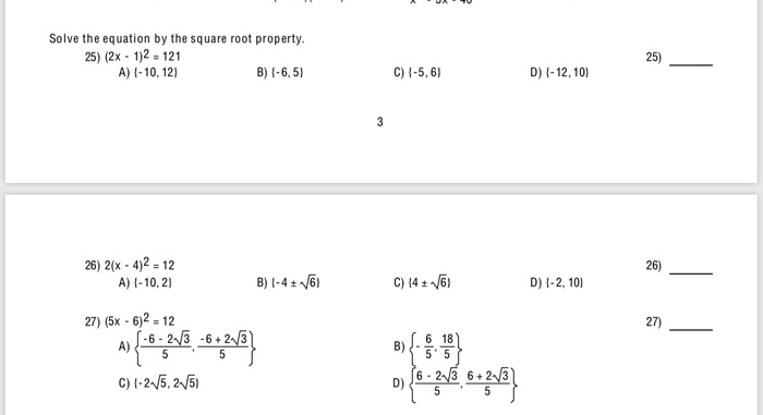 Solved Solve The Eon By The Square Root Property 25 2x 1 2 Chegg Com