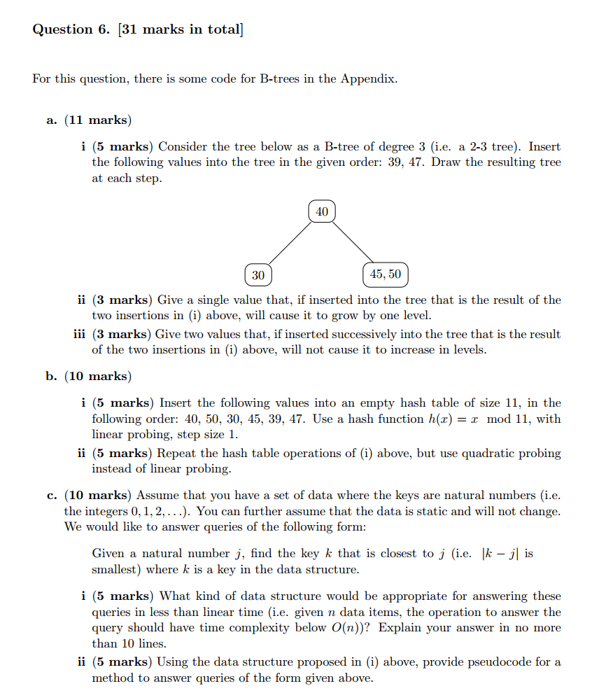 Solved Question 6 31 Marks Total Question Code B Trees Appendix 11 Marks 5 Marks Consider Tree B Q