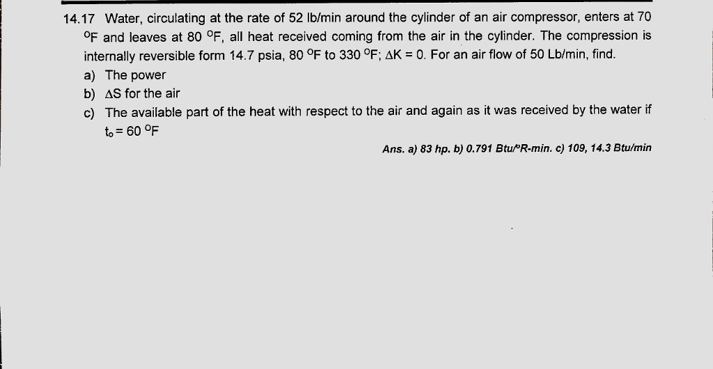 14 17 water circulating at the rate of 52 lb min chegg com