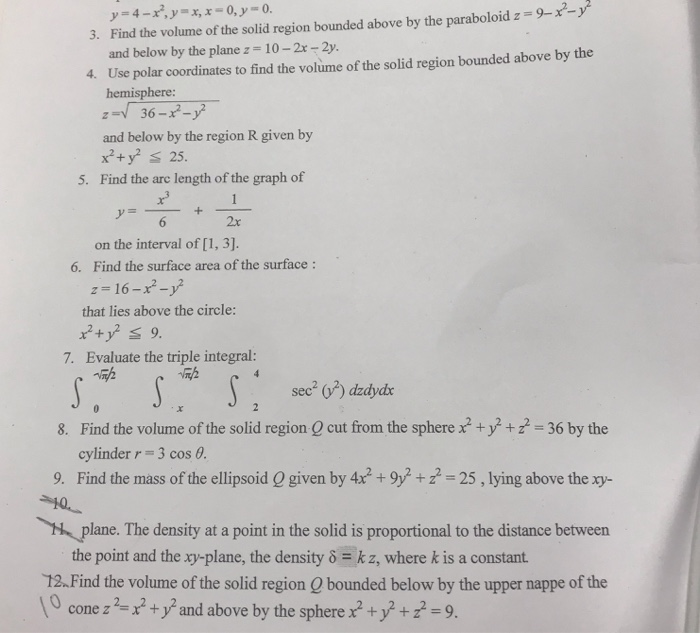 Solved Y 4 X Y X X 0 Y 0 3 Find The Volume Of T Chegg Com