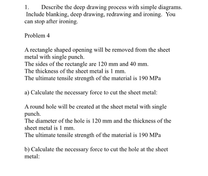 Solved 1 Describe The Deep Drawing Process With Simple D