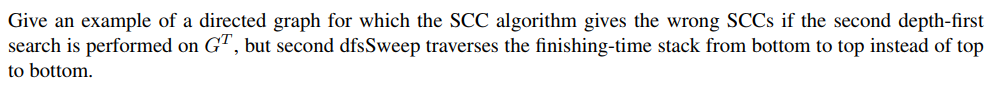 Give an example of a directed graph for which the SCC algorithm gives the wrong SCCs if the second depth-first search is perf