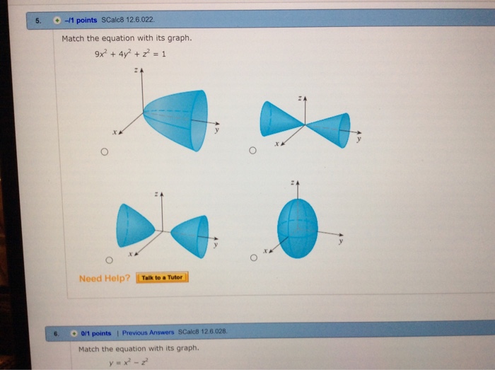 Match The Equation With Its Graph 9x 2 4y 2 Z 2 Chegg Com