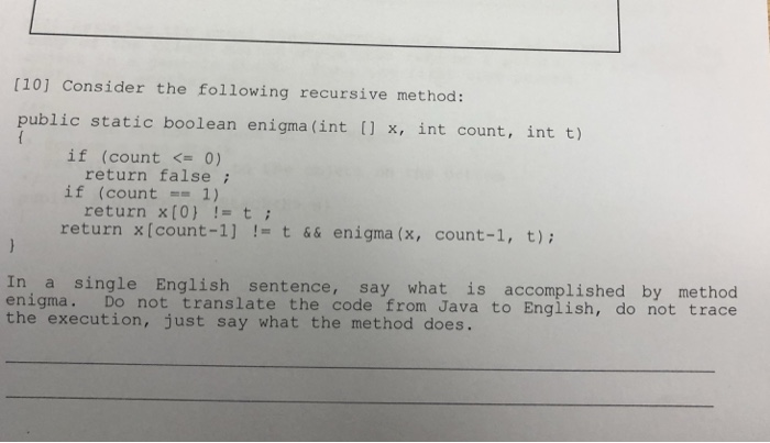 Solved 10 Consider The Following Recursive Method Public Chegg Com