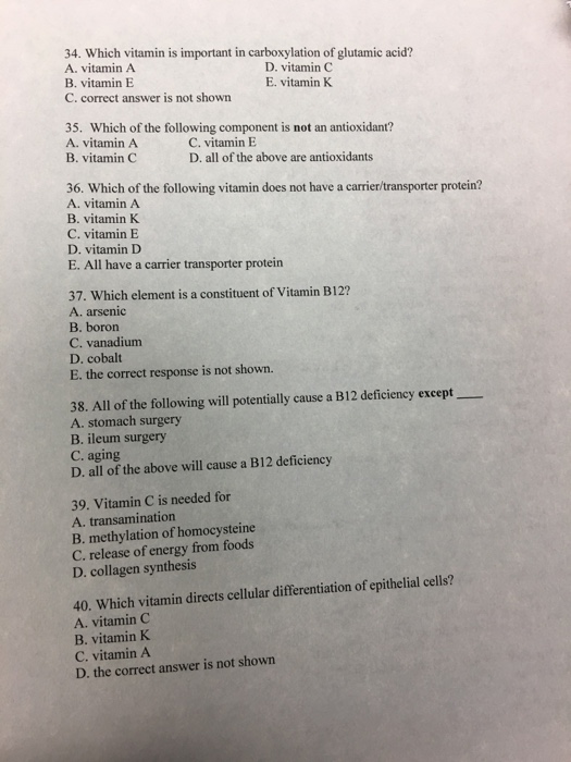Solved Which Vitamin Is Important In Carboxylation Of Glu