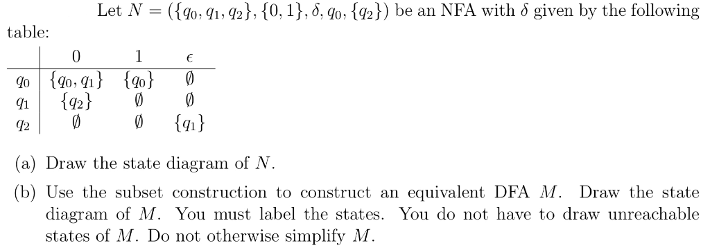 Solved Let 140 Qi Q2 0 1 ỗ O 192 Be An Nfa With Chegg Com