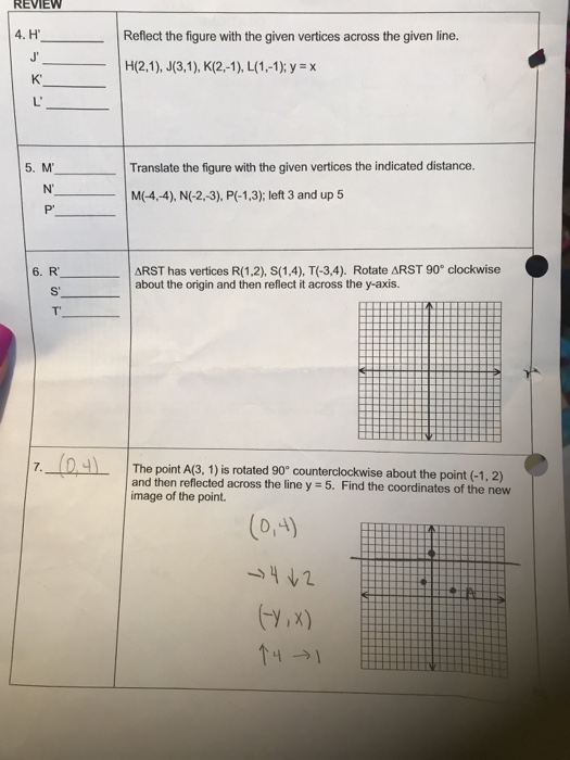 Solved Review 4 H Reflect The Figure With The Given Ver Chegg Com