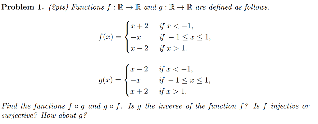 Problem I 2pts Functions F R R And G R R Chegg Com