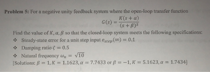Solved Problem 5 For A Negative Unity Feedback System Wh Chegg Com