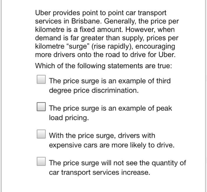 Solved Uber provides point to point car transport services  Chegg.com
