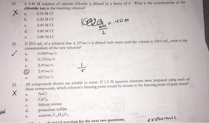A 0 40 M Solution Of Calcium Chloride Is Diluted A Chegg 