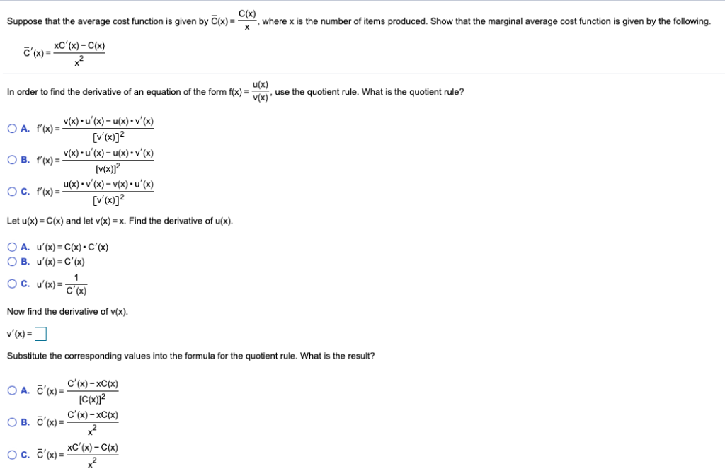 Solved C X Suppose That The Average Cost Function Is Giv Chegg Com