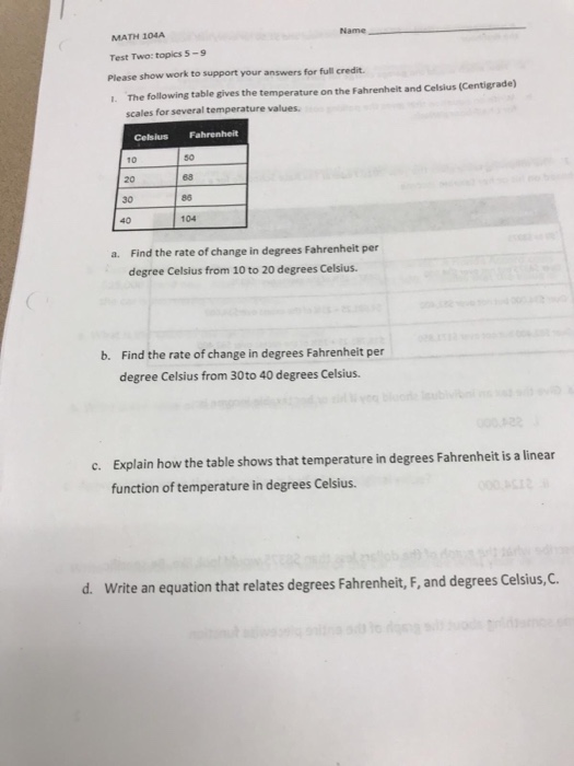 Solved Math 104a Test Two Topics 5 9 Please Show Work To Chegg Com