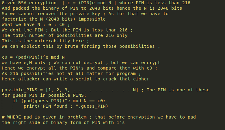 Solved Rsa Encryption C Pin E Mod N Pin Positive Integer Smaller 216 Padding Rule Transforming Pi Q