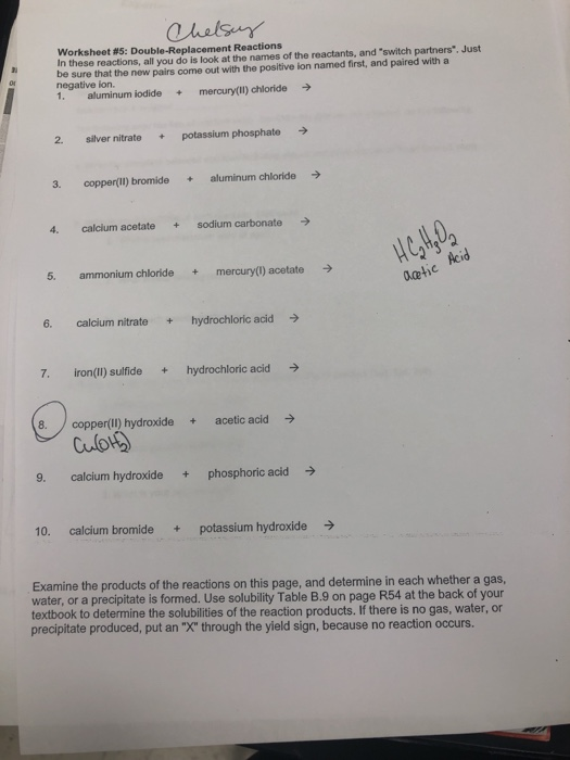 Solved Worksheet #5: Double-Replacement Reactions In these | Chegg.com
