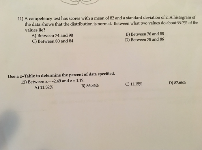 A Petency Test Has Scores With A Mean Of 82 And A Chegg 