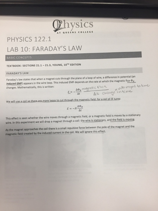 Nysics At Queens College Physics 122 1 Lab 10 Far Chegg Com