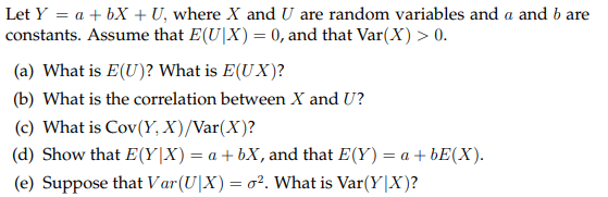 Solved Let Y A Bx U Where X And U Are Random Variabl Chegg Com